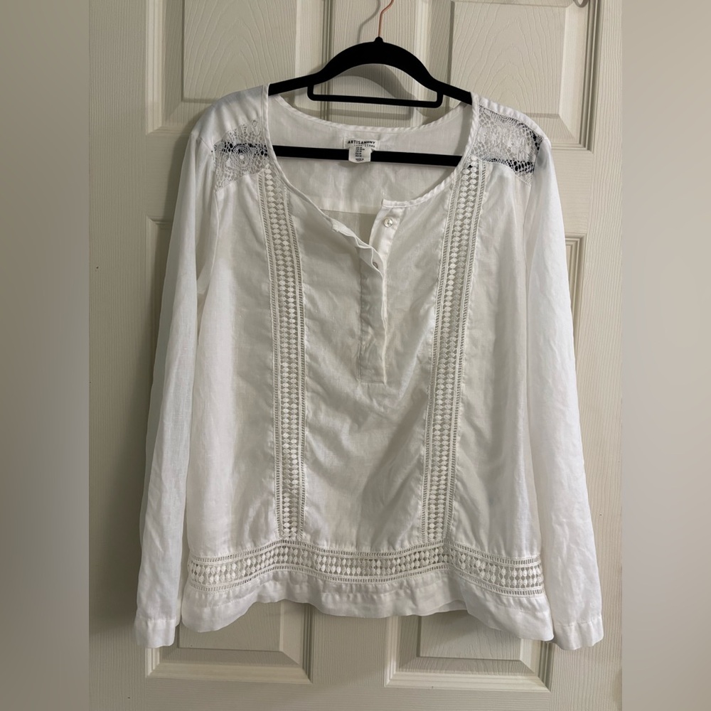 Artisan Ny White Cotton Eyelet Peasant Blouse